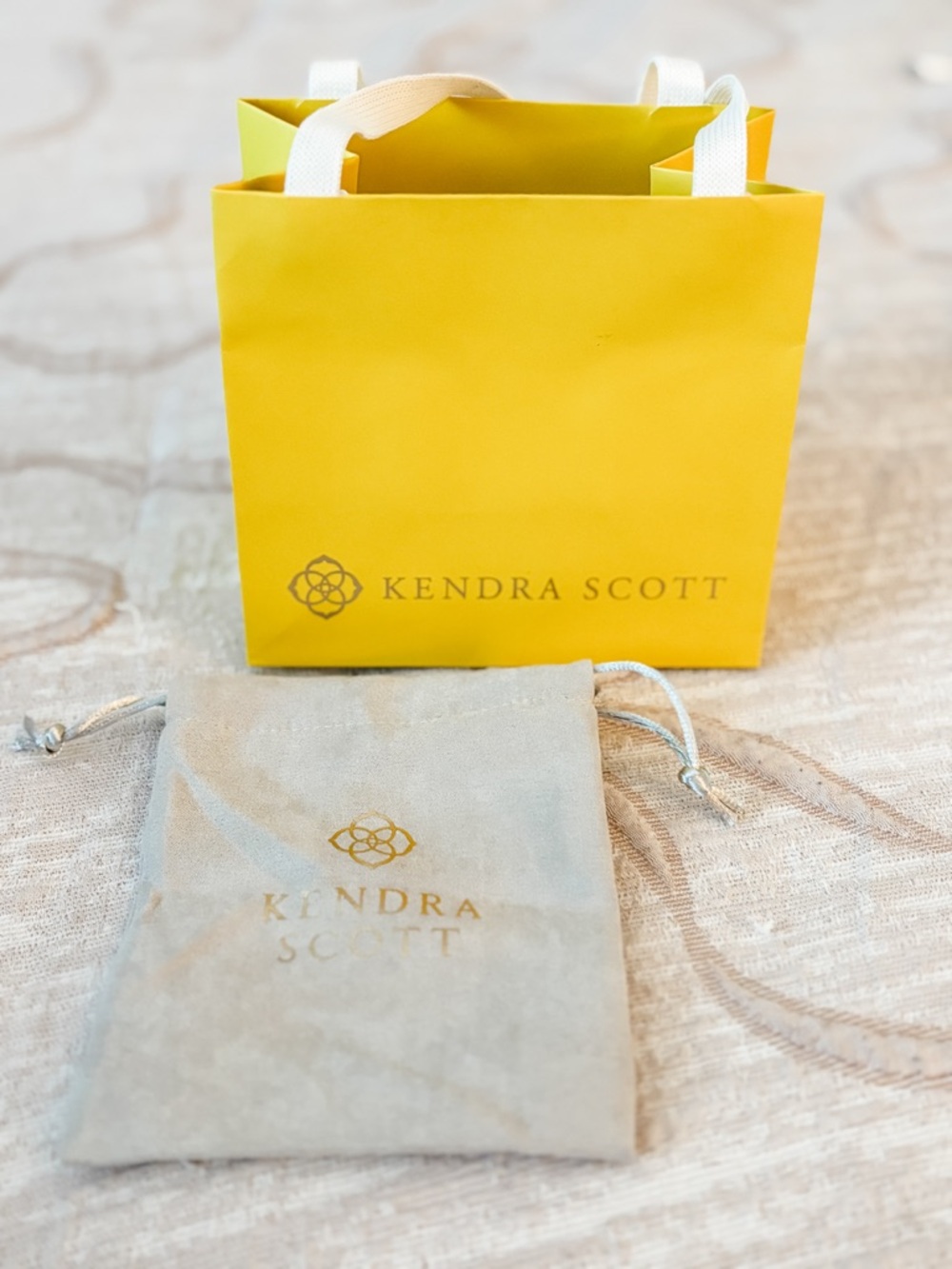 Kendra Scott Yellow Small Bag and Taupe Suede Drawstring Jewelry Pouch Official